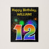 Fun Fireworks + Rainbow Pattern "12" Birthday # Legpuzzel (Verticaal)