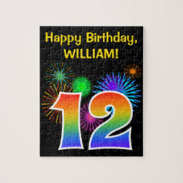 Fun Fireworks + Rainbow Pattern "12" Birthday # Legpuzzel