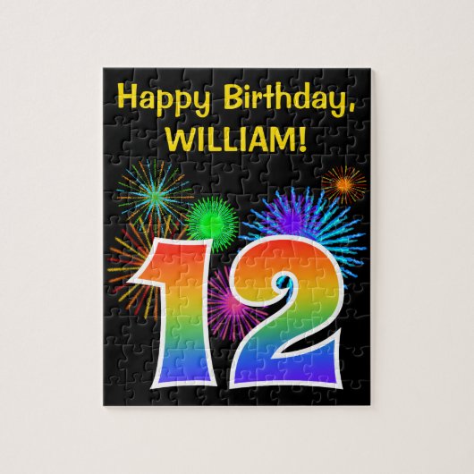 Fun Fireworks + Rainbow Pattern "12" Birthday # Legpuzzel (Verticaal)