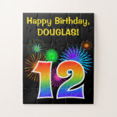 Fun Fireworks + Rainbow Pattern "12" Birthday # Legpuzzel (Verticaal)