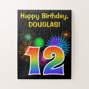 Fun Fireworks + Rainbow Pattern "12" Birthday # Legpuzzel