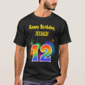Fun Fireworks + Rainbow Pattern "12" Birthday # T-shirt (Voorkant)