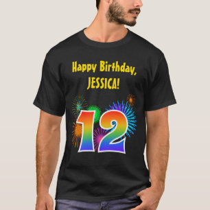 Fun Fireworks + Rainbow Pattern "12" Birthday # T-shirt