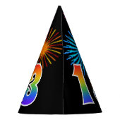 Fun Fireworks + Rainbow Pattern "13" Birthday # Feesthoedjes (Achterkant)