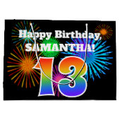 Fun Fireworks + Rainbow Pattern "13" Birthday # Groot Cadeauzakje (Achterkant)