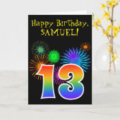 Fun Fireworks + Rainbow Pattern "13" Birthday # Kaart (Gele Bloem)