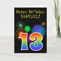 Fun Fireworks + Rainbow Pattern "13" Birthday #