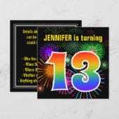 Fun Fireworks + Rainbow Pattern "13" Birthday # Kaart (Voorkant / Achterkant)