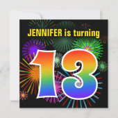 Fun Fireworks + Rainbow Pattern "13" Birthday # Kaart (Voorkant)