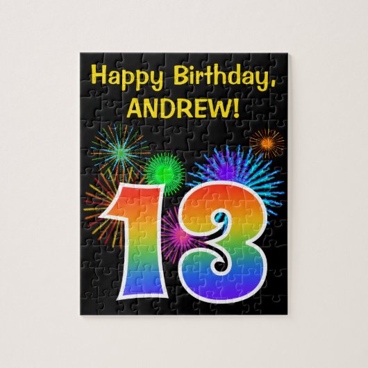 Fun Fireworks + Rainbow Pattern "13" Birthday # Legpuzzel (Verticaal)