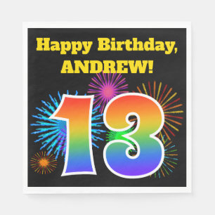 Fun Fireworks + Rainbow Pattern "13" Birthday # Servet