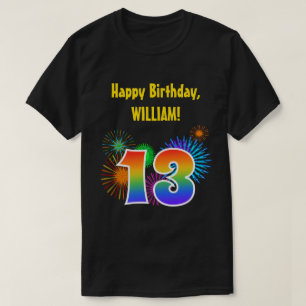 Fun Fireworks + Rainbow Pattern "13" Birthday # T-shirt