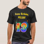 Fun Fireworks + Rainbow Pattern "13" Birthday # T-shirt (Voorkant)