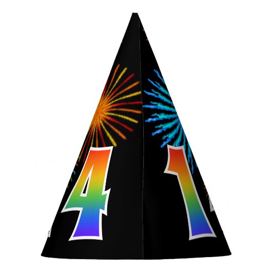 Fun Fireworks + Rainbow Pattern "14" Birthday # Feesthoedjes (Achterkant)