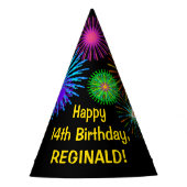 Fun Fireworks + Rainbow Pattern "14" Birthday # Feesthoedjes (Voorkant)