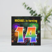 Fun Fireworks + Rainbow Pattern "14" Birthday # Kaart (Staand voorkant)