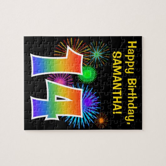 Fun Fireworks + Rainbow Pattern "14" Birthday # Legpuzzel (Horizontaal)