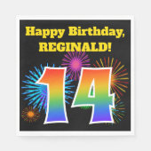 Fun Fireworks + Rainbow Pattern "14" Birthday # Servet (Voorkant)