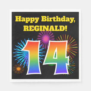 Fun Fireworks + Rainbow Pattern "14" Birthday # Servet