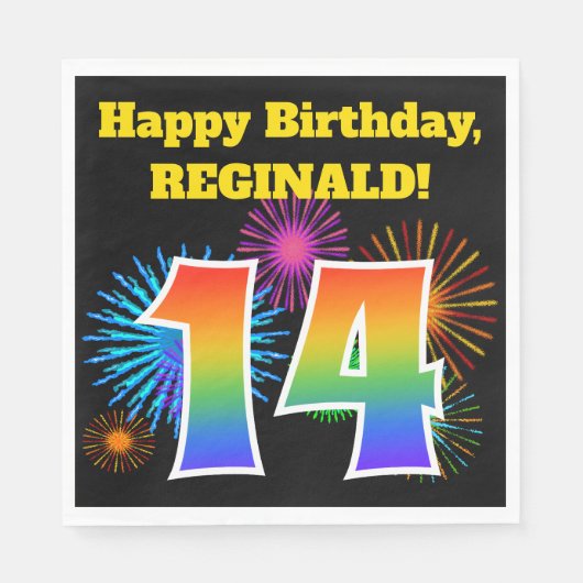 Fun Fireworks + Rainbow Pattern "14" Birthday # Servet (Voorkant)