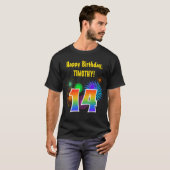 Fun Fireworks + Rainbow Pattern "14" Birthday # T-shirt (Voorkant volledig)