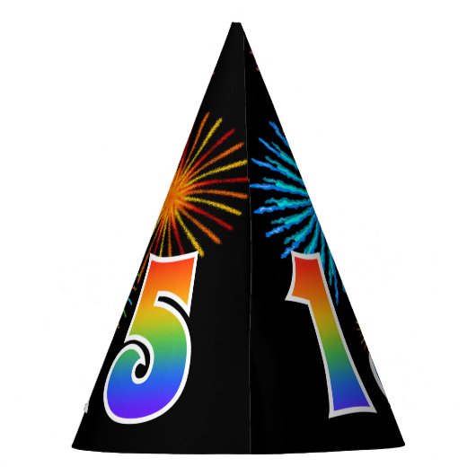 Fun Fireworks + Rainbow Pattern "15" Birthday # Feesthoedjes (Achterkant)