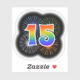 Fun Fireworks + Rainbow Pattern "15" Event # Sticker
