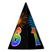 Fun Fireworks + Rainbow Pattern "16" Birthday # Feesthoedjes (Achterkant)