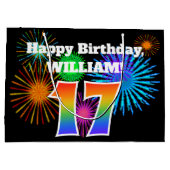 Fun Fireworks + Rainbow Pattern "17" Birthday # Groot Cadeauzakje (Achterkant)