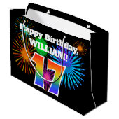 Fun Fireworks + Rainbow Pattern "17" Birthday # Groot Cadeauzakje (Achterkant Gekanteld)