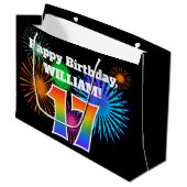Fun Fireworks + Rainbow Pattern "17" Birthday # Groot Cadeauzakje (Voorkant Gekanteld)