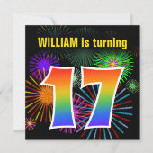 Fun Fireworks + Rainbow Pattern "17" Birthday # Kaart (Voorkant)