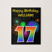 Fun Fireworks + Rainbow Pattern "17" Birthday # Legpuzzel (Verticaal)