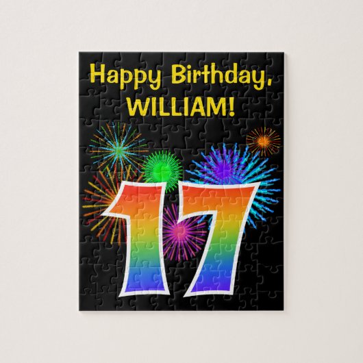 Fun Fireworks + Rainbow Pattern "17" Birthday # Legpuzzel (Verticaal)