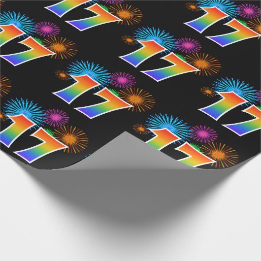 Fun Fireworks + Rainbow Pattern "17" Event Number Cadeaupapier (Hoek)