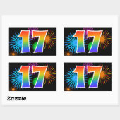 Fun Fireworks + Rainbow Pattern "17" Event Number Rechthoekige Sticker (Vel)