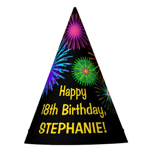 Fun Fireworks + Rainbow Pattern "18" Birthday # Feesthoedjes (Voorkant)