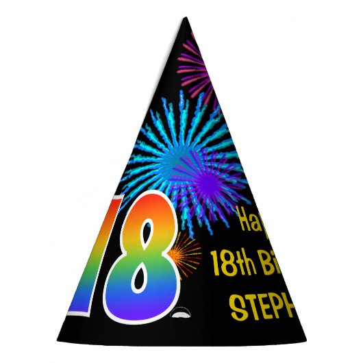 Fun Fireworks + Rainbow Pattern "18" Birthday # Feesthoedjes (Links)