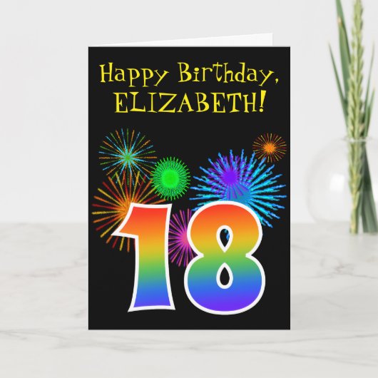 Fun Fireworks + Rainbow Pattern "18" Birthday # Kaart (Voorkant)