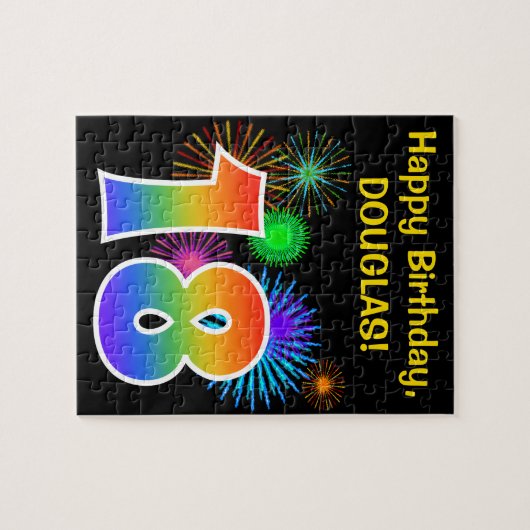 Fun Fireworks + Rainbow Pattern "18" Birthday # Legpuzzel (Horizontaal)