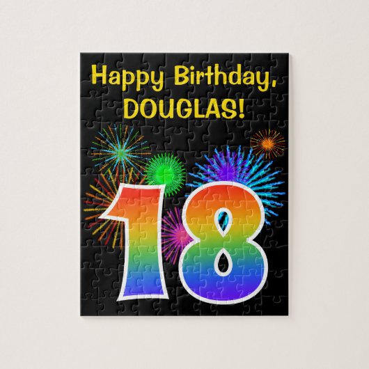 Fun Fireworks + Rainbow Pattern "18" Birthday # Legpuzzel (Verticaal)
