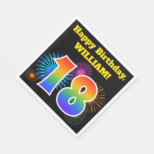 Fun Fireworks + Rainbow Pattern "18" Birthday # Servet (Hoek)