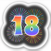 Fun Fireworks + Rainbow Pattern "18" Event # Sticker (Voorkant)