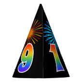 Fun Fireworks + Rainbow Pattern "19" Birthday # Feesthoedjes (Achterkant)