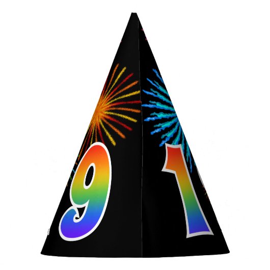 Fun Fireworks + Rainbow Pattern "19" Birthday # Feesthoedjes (Achterkant)