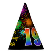 Fun Fireworks + Rainbow Pattern "19" Birthday # Feesthoedjes (Rechts)