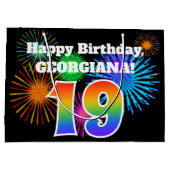 Fun Fireworks + Rainbow Pattern "19" Birthday # Groot Cadeauzakje (Achterkant)