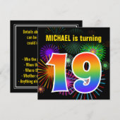 Fun Fireworks + Rainbow Pattern "19" Birthday # Kaart (Voorkant / Achterkant)