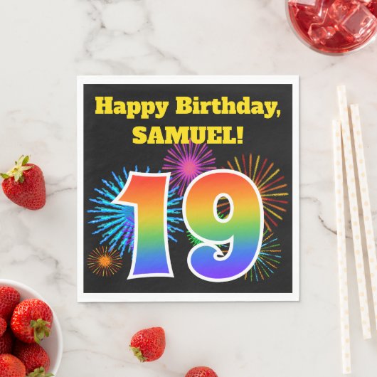 Fun Fireworks + Rainbow Pattern "19" Birthday # Servet (Insitu)