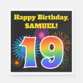 Fun Fireworks + Rainbow Pattern "19" Birthday # Servet (Voorkant)